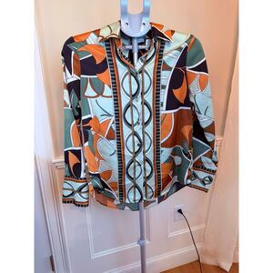 Maison d'Amelie Paris XS Retro 70s Geometric Print Satin Button Blouse